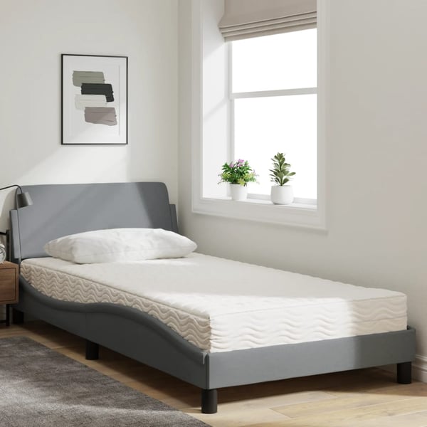 vidaXL Bed with Mattress "Dover" Light Grey 100x200 cm Fabric