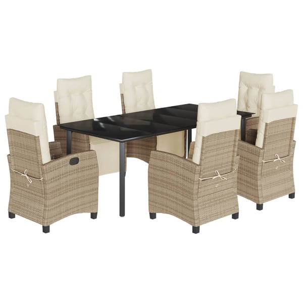 vidaXL spisebordssæt til haven 7 dele med hynder polyrattan beige
