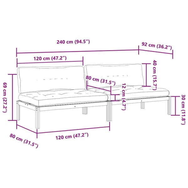 vidaXL midtermoduler til pallesofa 2 stk. med hynder massivt akacietræ