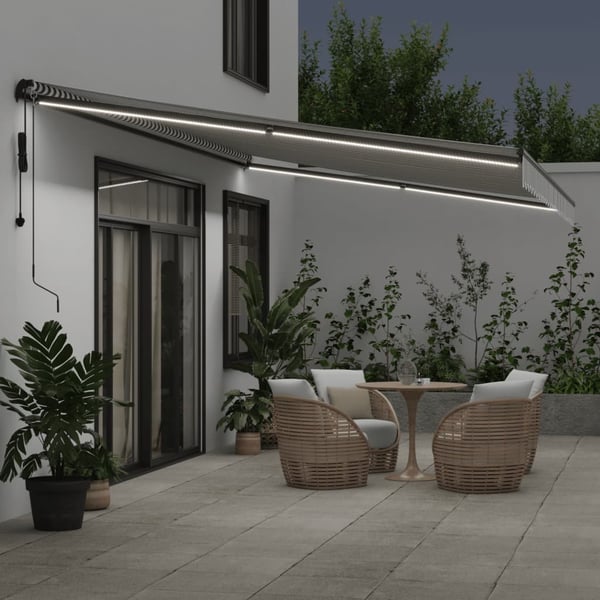 vidaXL Automatisk uttrekkbar markise LED antrasitt og hvit 600x350 cm