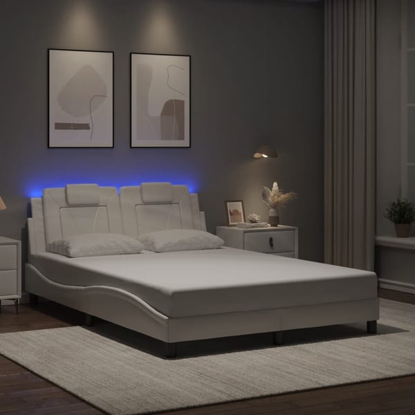 vidaXL sengeramme Viana med LED uden madras 140x190 cm hvid