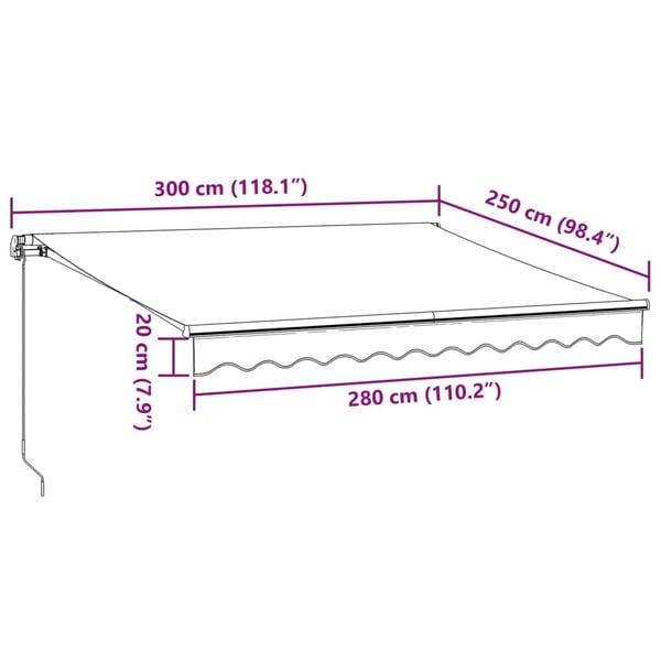 vidaXL Manuell uttrekkbar markise med LED antrasitt og hvit 300x250 cm