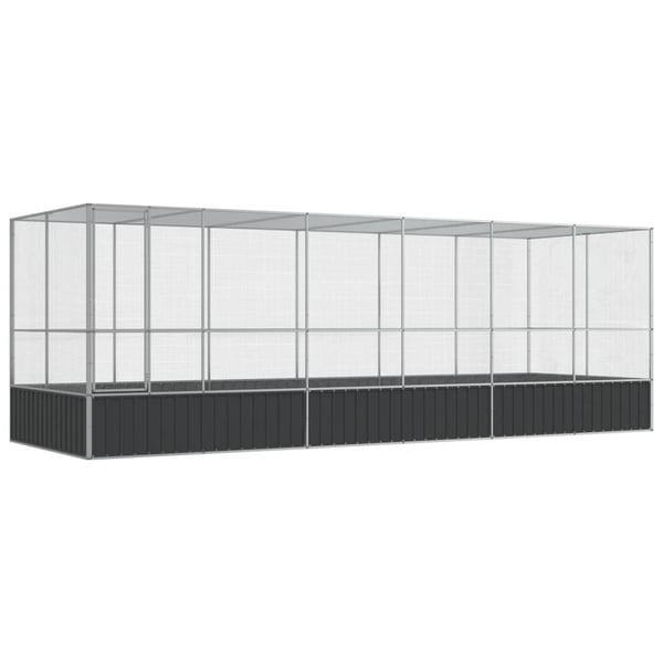vidaXL voliere med udvidelse 625x207x212 cm stål sølvfarvet