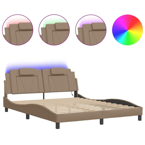 vidaXL sengeramme Viana med LED uden madras 160x200 cm cappuccinofarvet