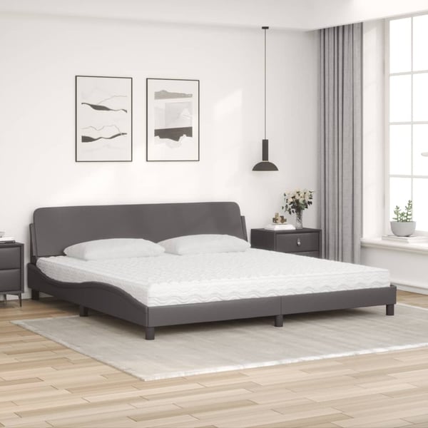 vidaXL seng med madras Dover 200x200 cm kunstlæder grå