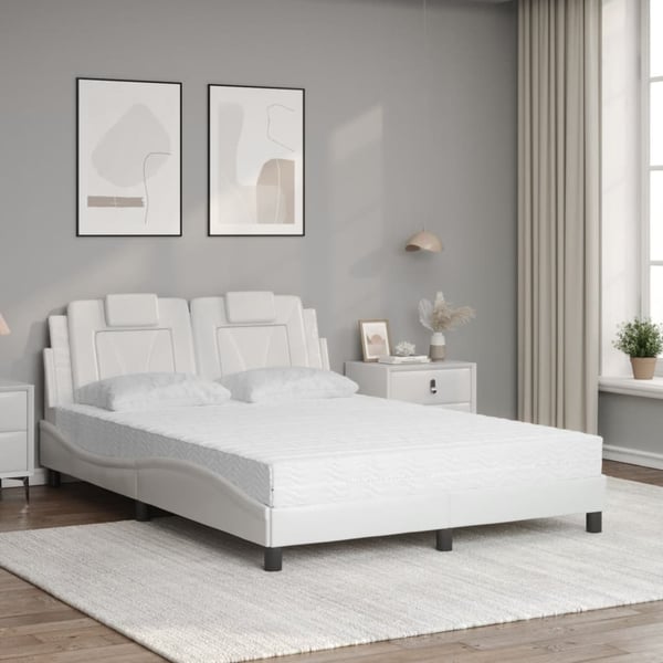 vidaXL seng Viana med madras 140x190 cm kunstlæder hvid