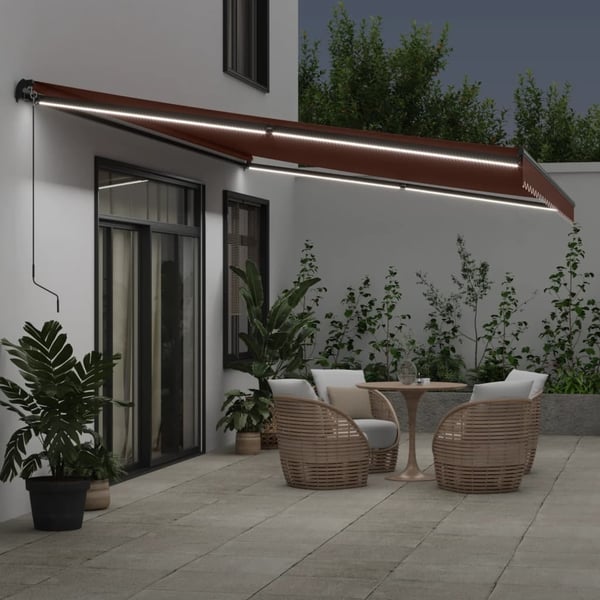 vidaXL Manuell uttrekkbar markise med LED brun 600x350 cm