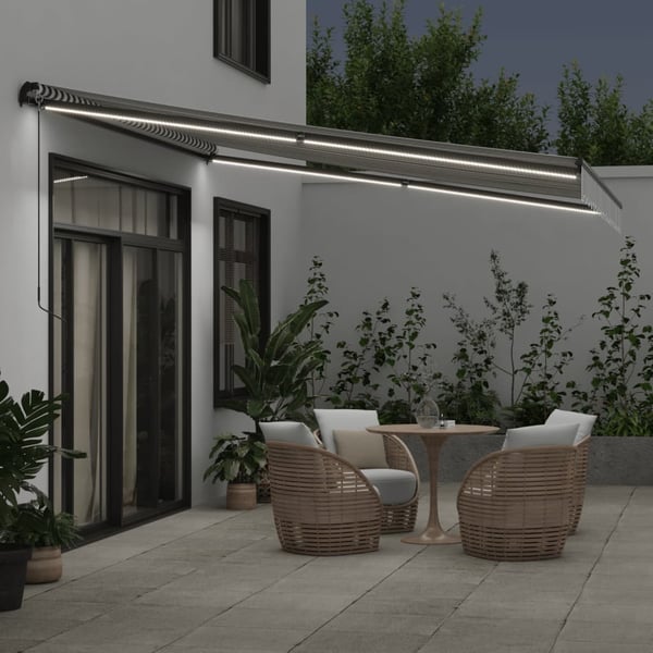 vidaXL Manuell uttrekkbar markise med LED antrasitt og hvit 400x350 cm