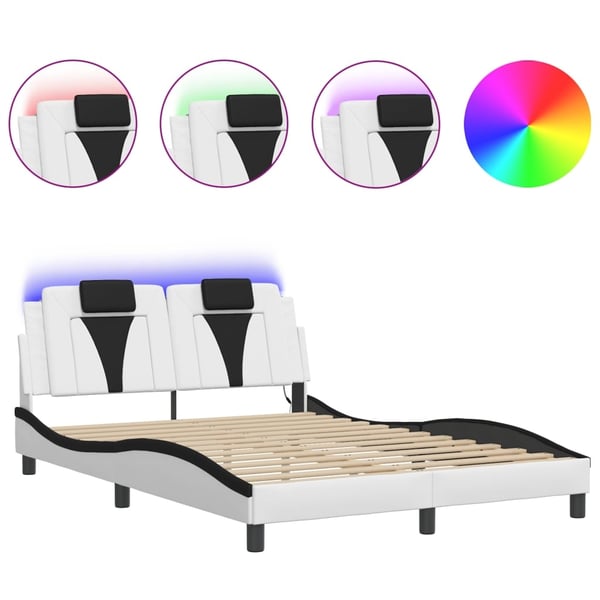 vidaXL sengeramme Viana med LED uden madras 140x200 cm hvid og sort