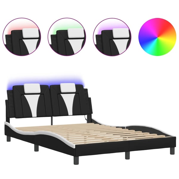 vidaXL sengeramme Viana med LED uden madras 100x190 cm sort og hvid