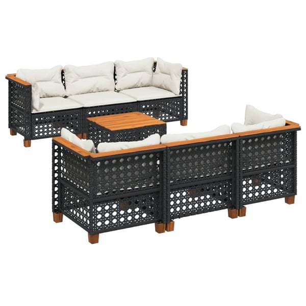 vidaXL sofasæt til haven 7 dele med hynder polyrattan sort