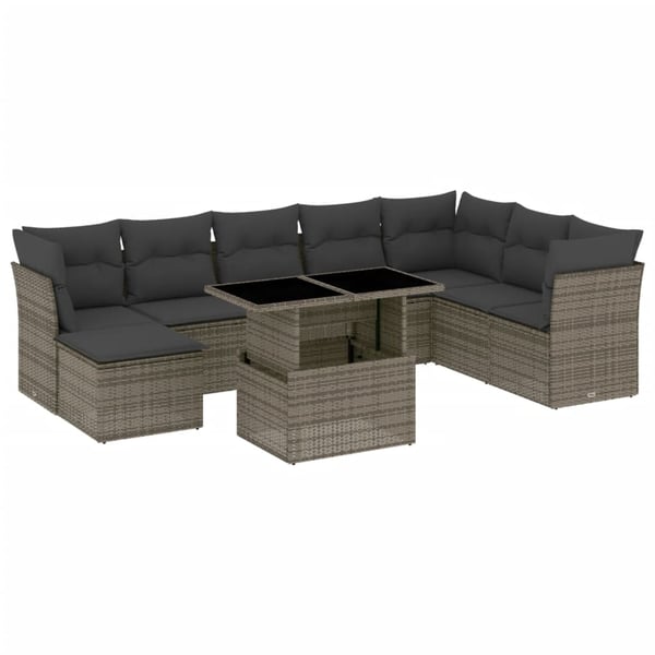 vidaXL sofasæt til haven 9 dele med hynder polyrattan grå