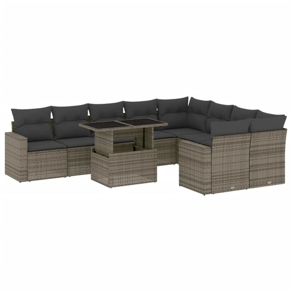 vidaXL sofasæt til haven 10 dele med hynder polyrattan grå