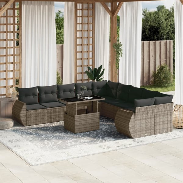 vidaXL loungesæt til haven 11 dele med hynder polyrattan grå
