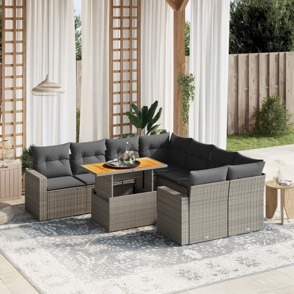 vidaXL sofasæt til haven 9 dele med hynder polyrattan grå