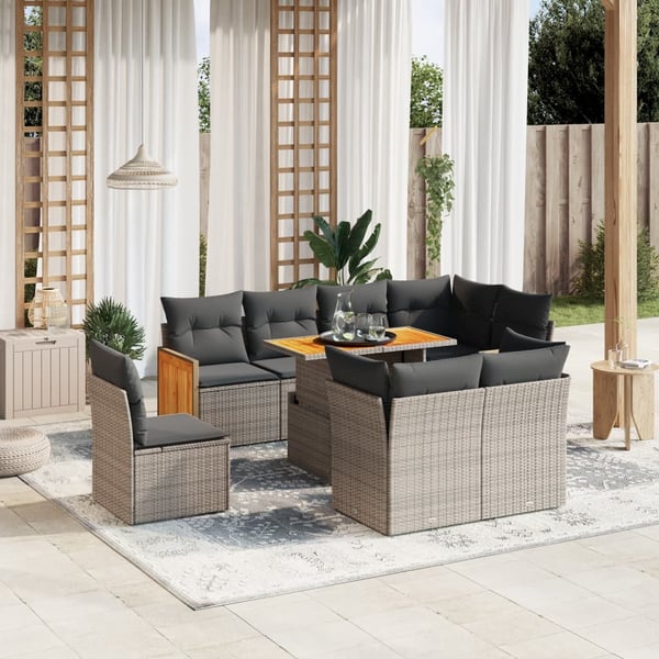 vidaXL sofasæt til haven 9 dele med hynder polyrattan grå