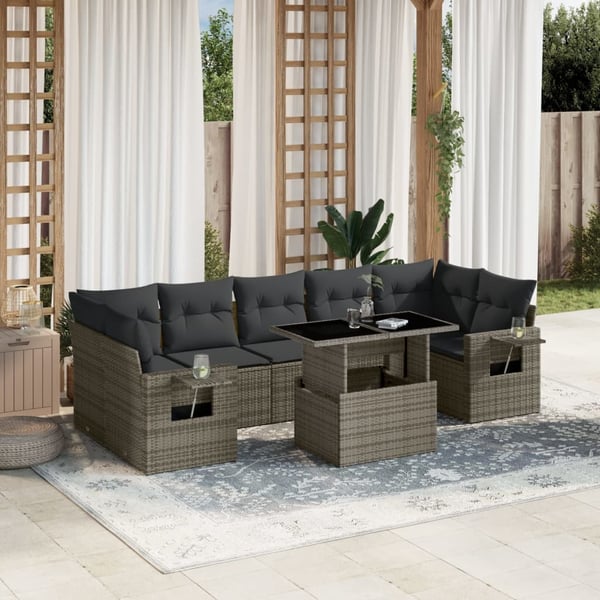 vidaXL sofasæt til haven 8 dele med hynder polyrattan grå