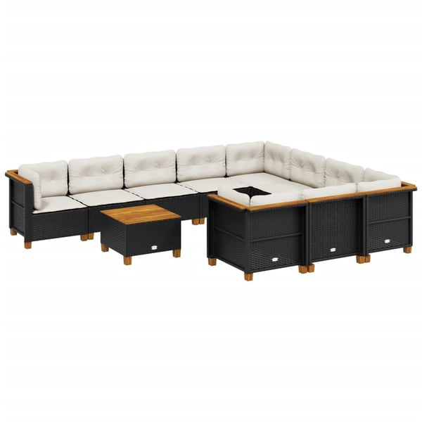 vidaXL sofasæt til haven 11 dele med hynder polyrattan sort