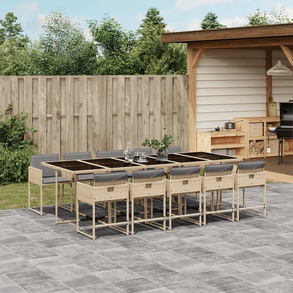 vidaXL spisebordssæt til haven 11 dele med hynder polyrattan beige