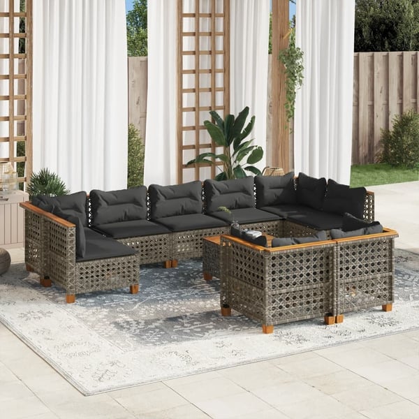 vidaXL sofasæt til haven 10 dele med hynder polyrattan grå