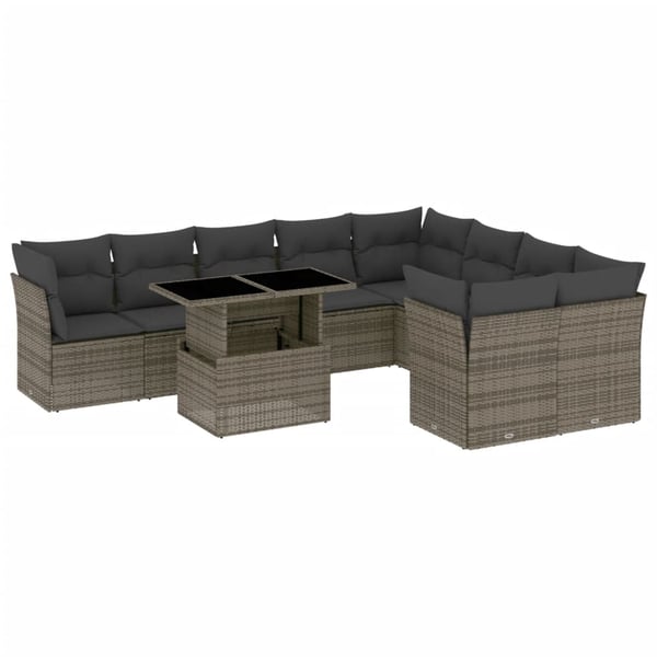 vidaXL sofasæt til haven 10 dele med hynder polyrattan grå