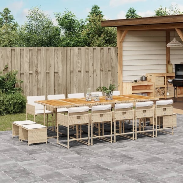 vidaXL spisebordssæt til haven 15 dele med hynder polyrattan beige