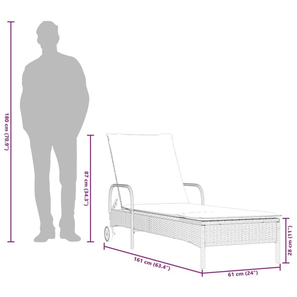 vidaXL liggestole 2 stk. med hynder polyrattan brun
