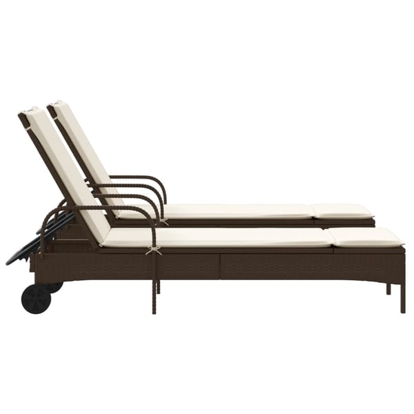 vidaXL liggestole 2 stk. med hynder polyrattan brun