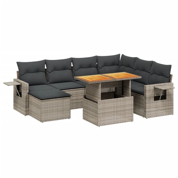 vidaXL sofasæt til haven 8 dele med hynder polyrattan grå