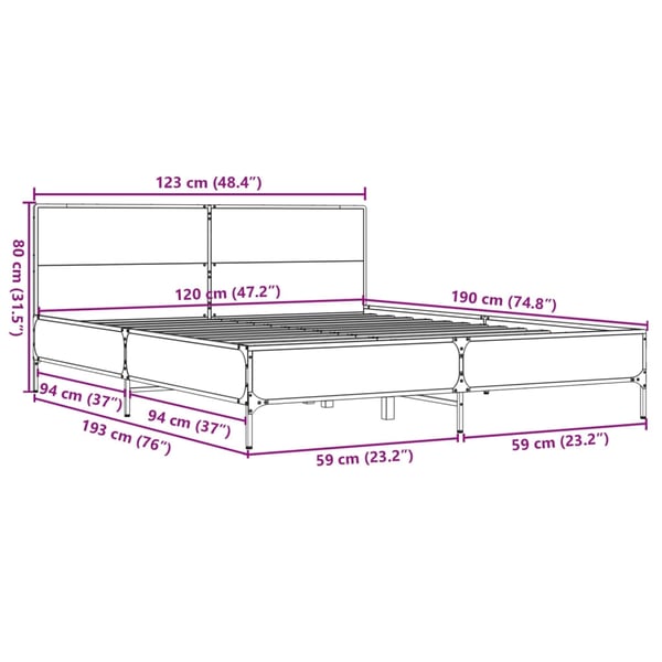 vidaXL Sengeramme sonoma eik 120x190 cm konstruert tre og metall