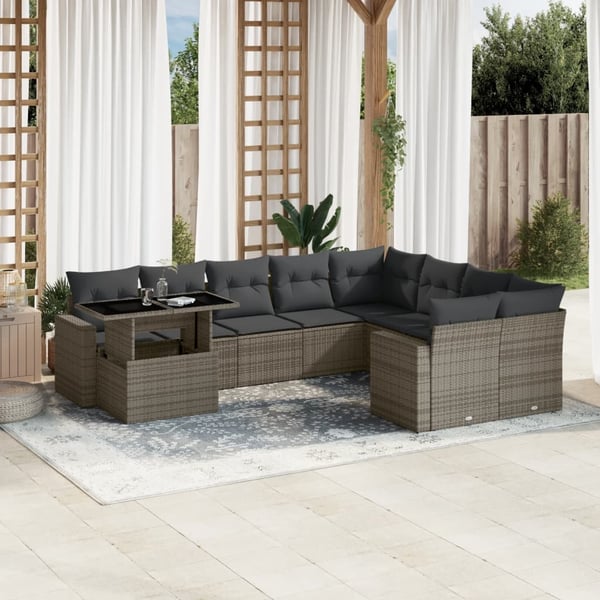 vidaXL sofasæt til haven 10 dele med hynder polyrattan grå