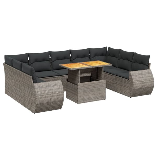 vidaXL sofasæt til haven 10 dele med hynder polyrattan grå