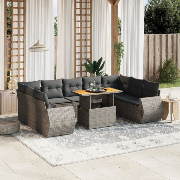 vidaXL sofasæt til haven 10 dele med hynder polyrattan grå