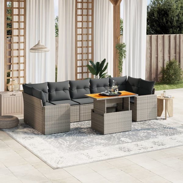 vidaXL sofasæt til haven 8 dele med hynder polyrattan grå