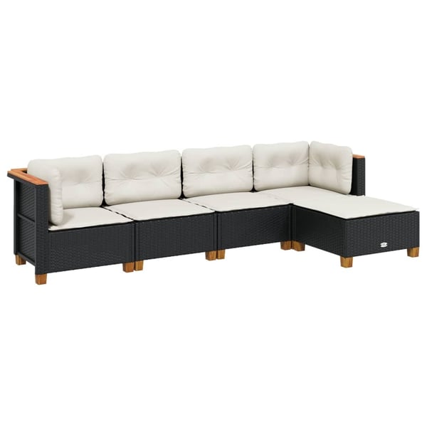 vidaXL sofasæt til haven 5 dele med hynder polyrattan sort