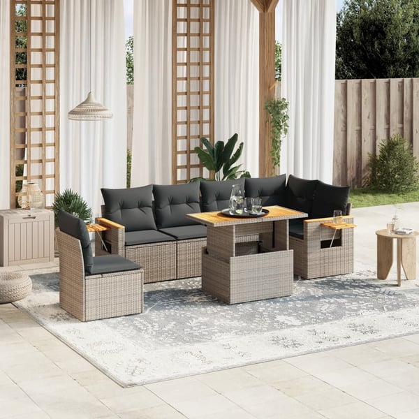 vidaXL sofaesæt til haven 7 dele med hynder polyrattan grå