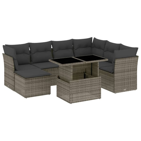 vidaXL sofasæt til haven 8 dele med hynder polyrattan grå