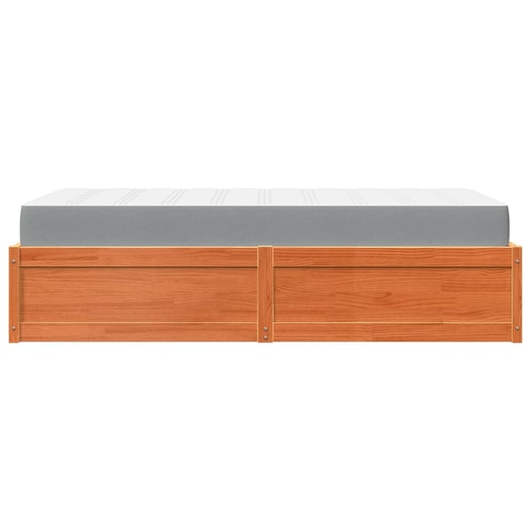 vidaXL seng med madras 90x200 cm massivt fyr gyldenbrun