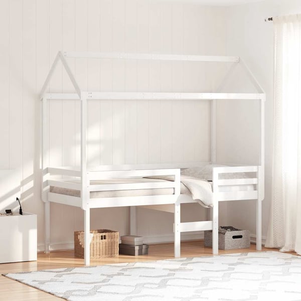 vidaXL Høyseng med tak hvit 90x190 cm heltre furu