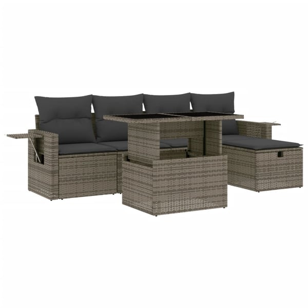 vidaXL sofasæt til haven 6 dele med hynder polyrattan grå