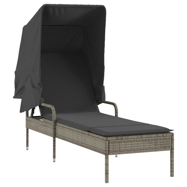 vidaXL liggestole 2 stk. med baldakiner og bord polyrattan grå
