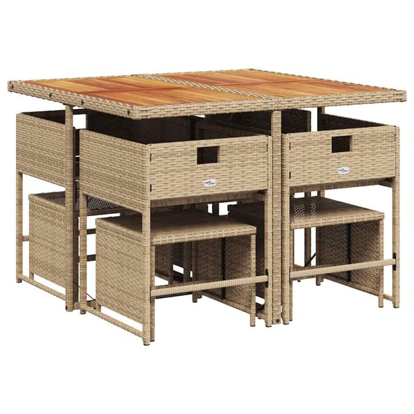 vidaXL spisebordssæt til haven 9 dele med hynder polyrattan beige
