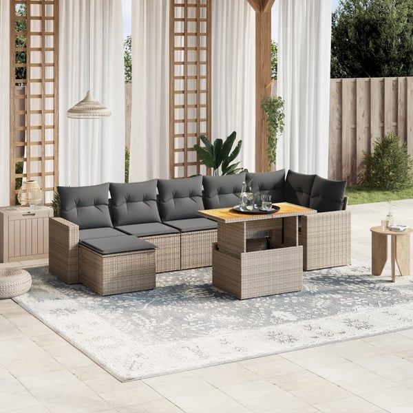 vidaXL sofasæt til haven 8 dele med hynder polyrattan grå