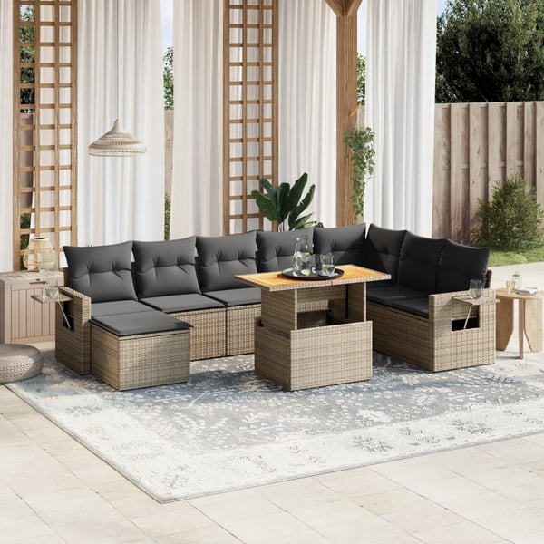 vidaXL sofasæt til haven 9 dele med hynder polyrattan grå