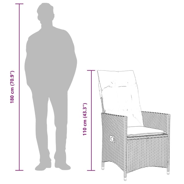 vidaXL spisebordssæt til haven 9 dele med hynder polyrattan sort