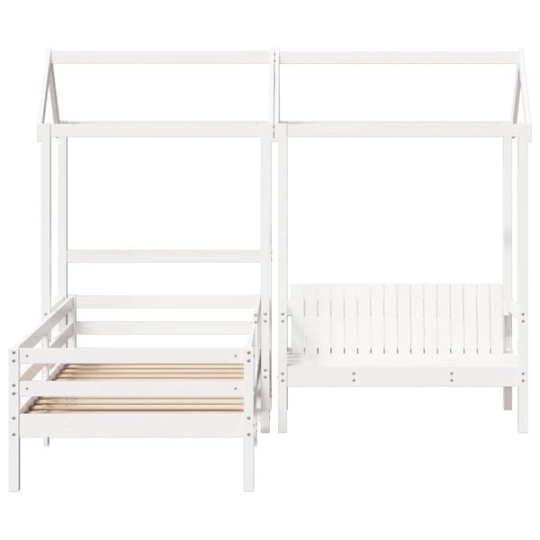 vidaXL Sett med seng og benk med tak hvit 75x190 cm heltre furu