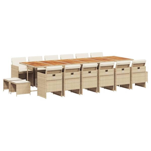 vidaXL spisebordssæt til haven 17 dele med hynder polyrattan beige
