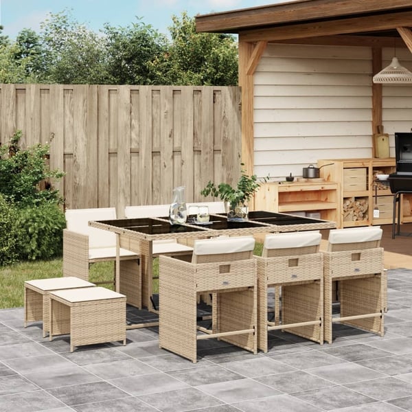 vidaXL spisebordssæt til haven 11 dele med hynder polyrattan beige