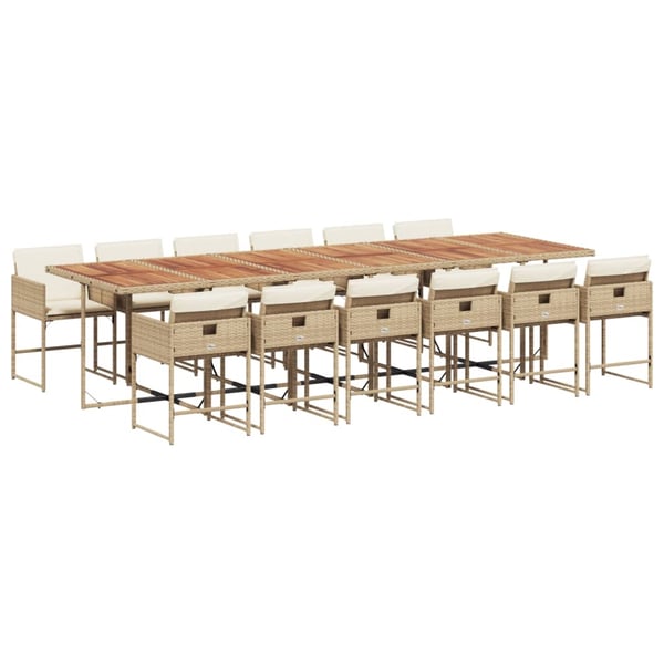 vidaXL spisebordssæt til haven 13 dele med hynder polyrattan beige
