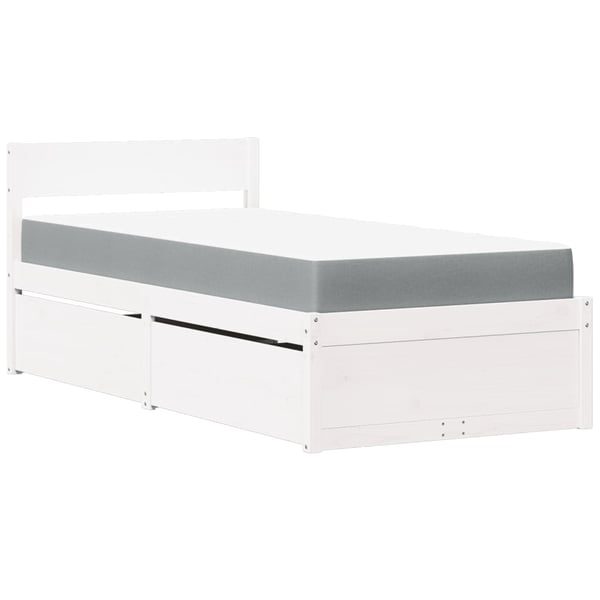 vidaXL seng med skuffer og madras 100x200 cm massivt fyrretræ hvid